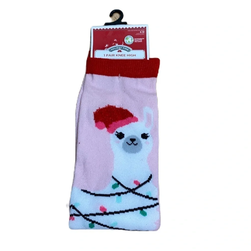 Holiday Time Pink Llama Knee High Socks NEW 4-10 Christmas Lights Women’s